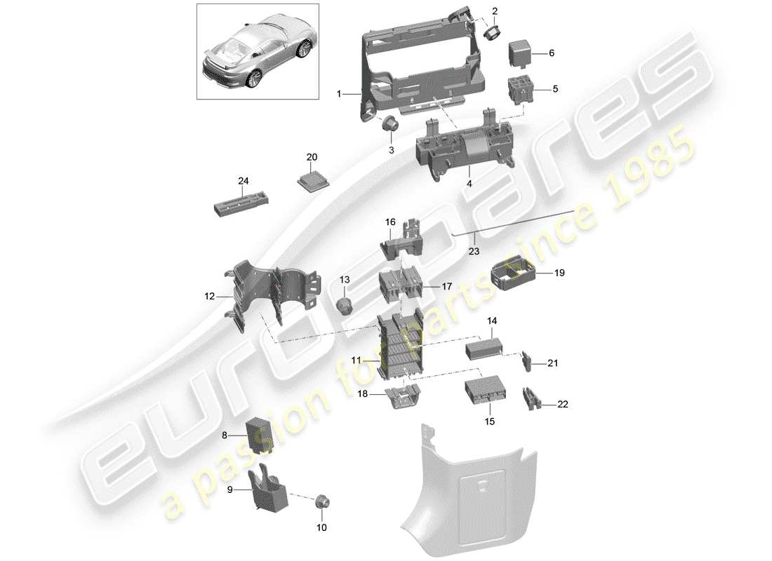 porsche 2016 (991-1 r/gt3/rs) central electrics dashboard part diagram