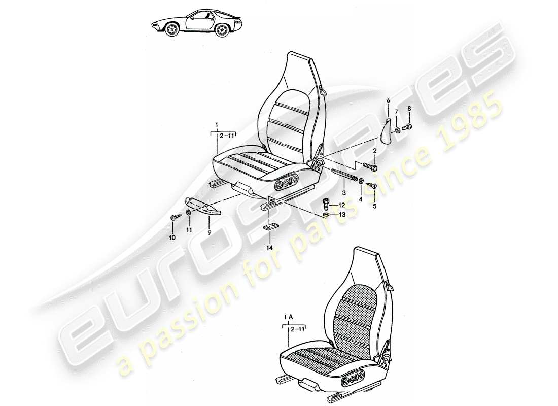 porsche seat 944/968/911/928 (1998) front seat - complete - d - mj 1985>> - mj 1986 parts diagram