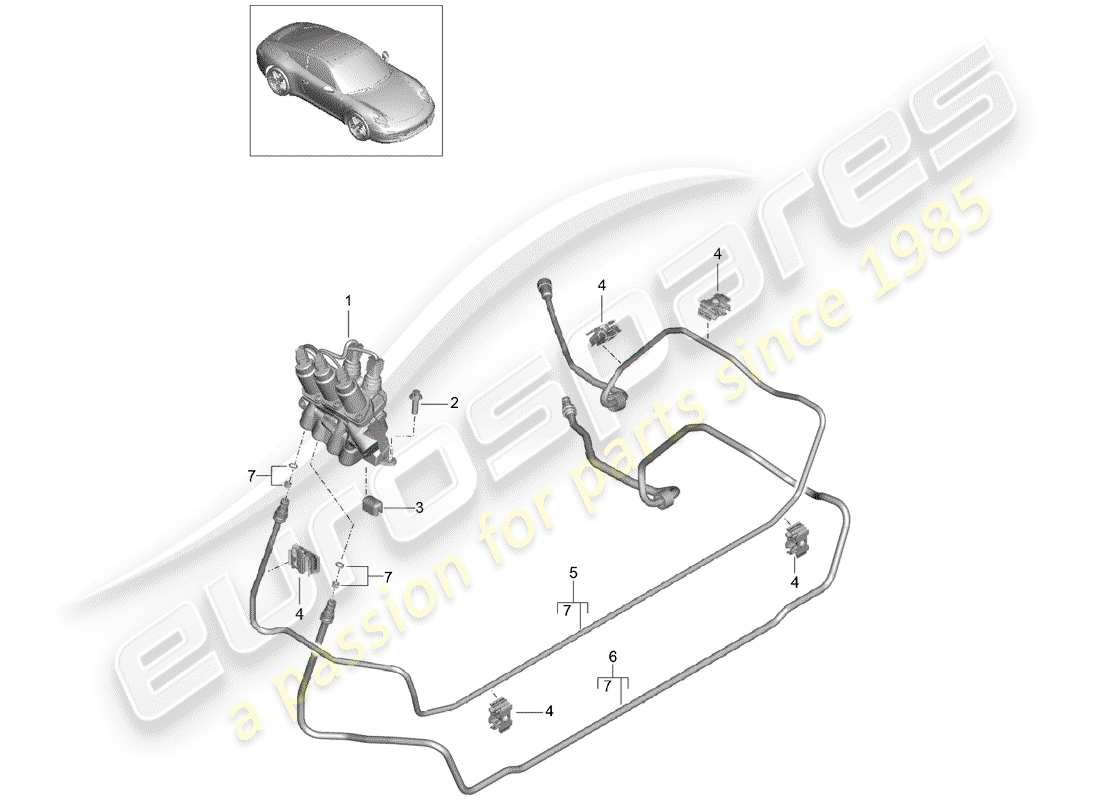 porsche 2016 (991-1) pressure line valve block front end pdcc parts diagram