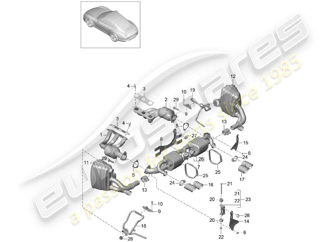 porsche 2016 (991-1) exhaust system parts diagram