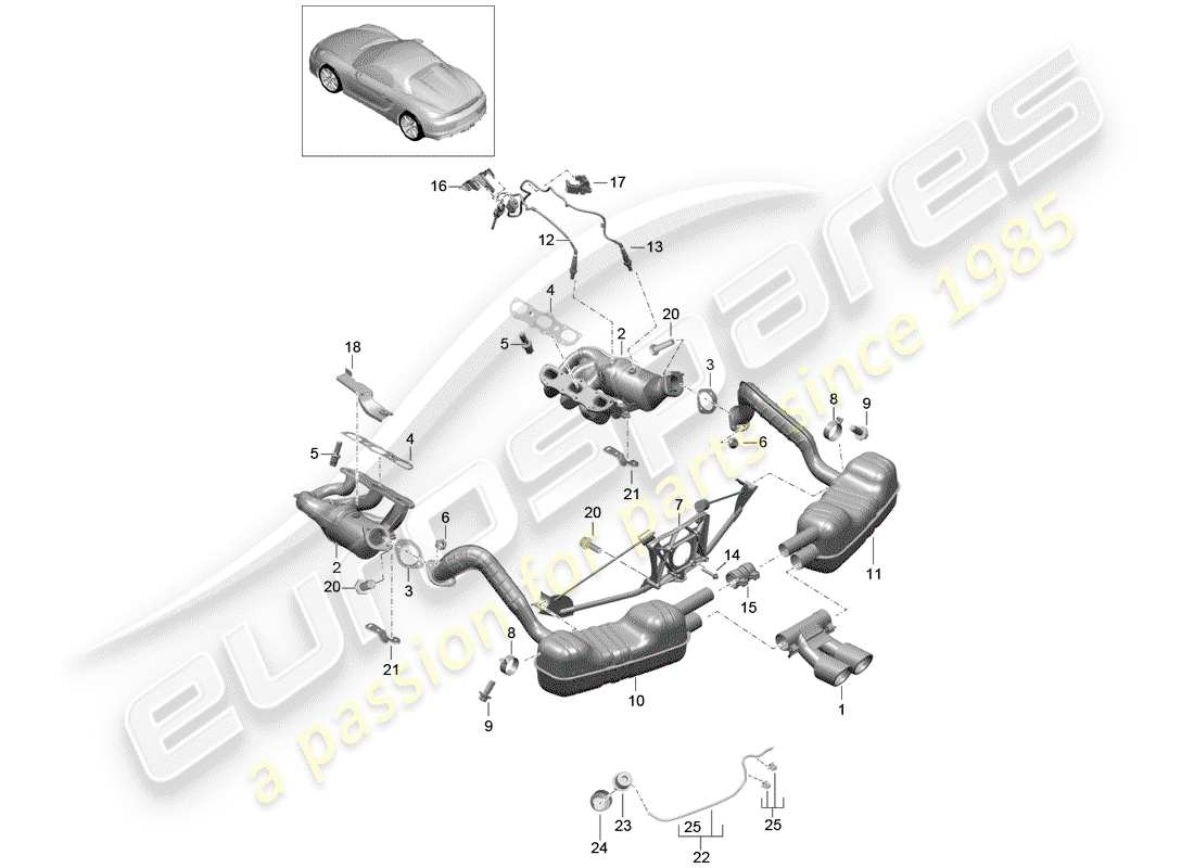 porsche 2016 (981 boxster spyder) exhaust system parts diagram