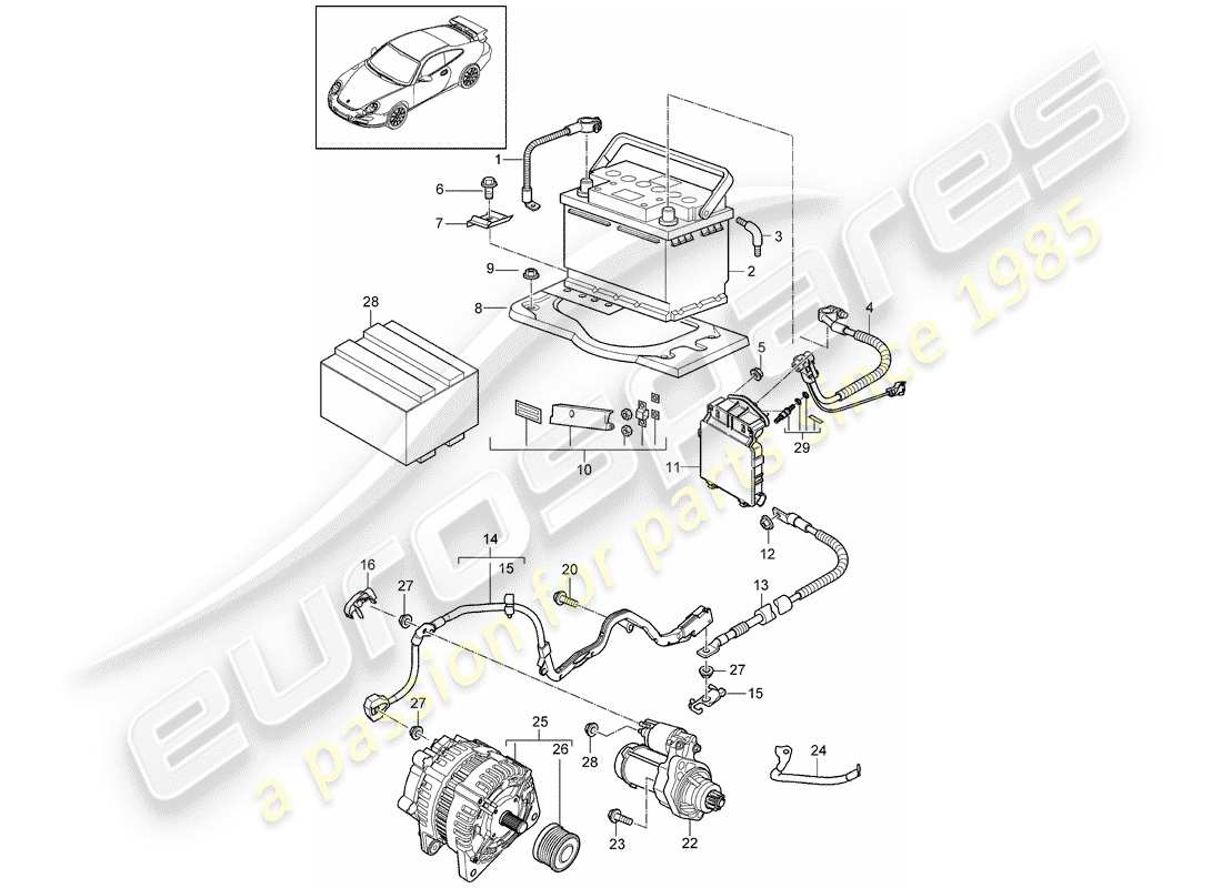porsche 911 t/gt2rs (2012) battery parts diagram