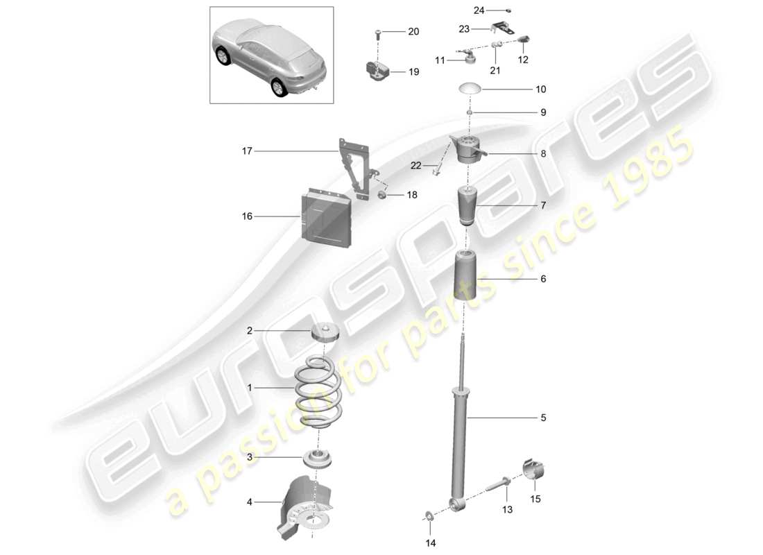 porsche 2014 (macan) steel spring suspension suspension strut, complete parts diagram