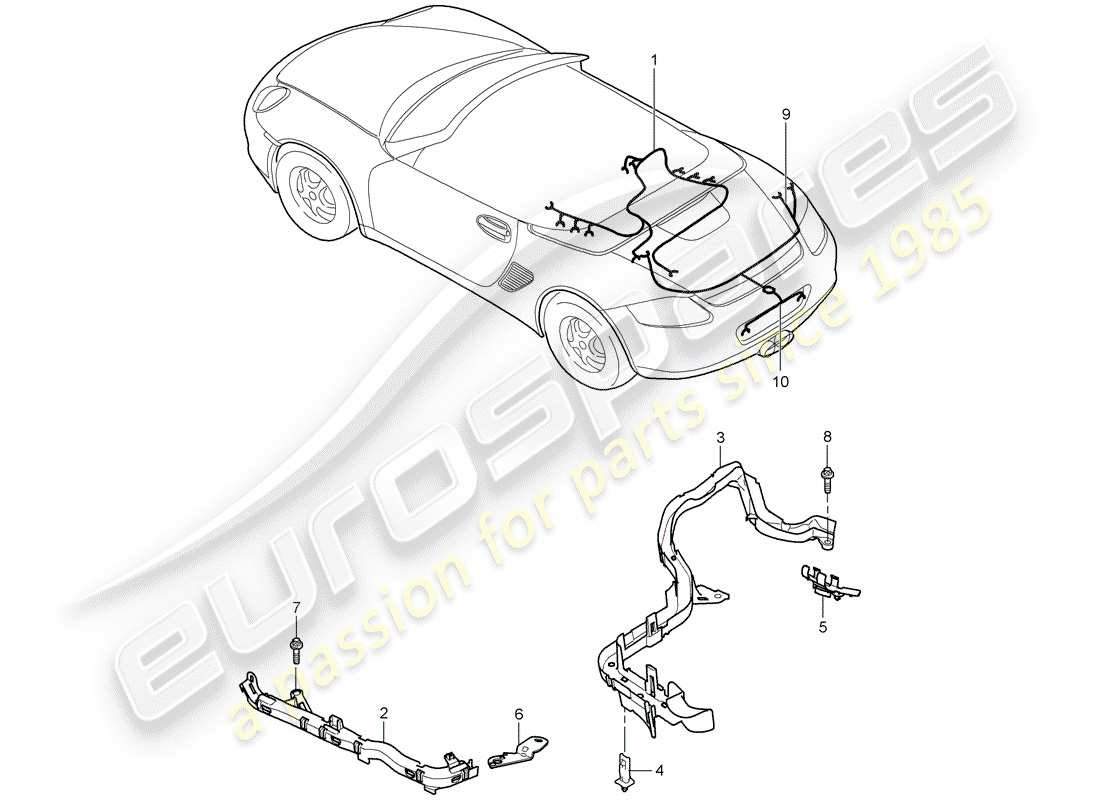 porsche 2006 (987 boxster) wiring looms engine rear end licence plate light parking aid repair kits for shock absorbers anti-locking brake syst. -abs- brake pad wear display rear axle parts diagram