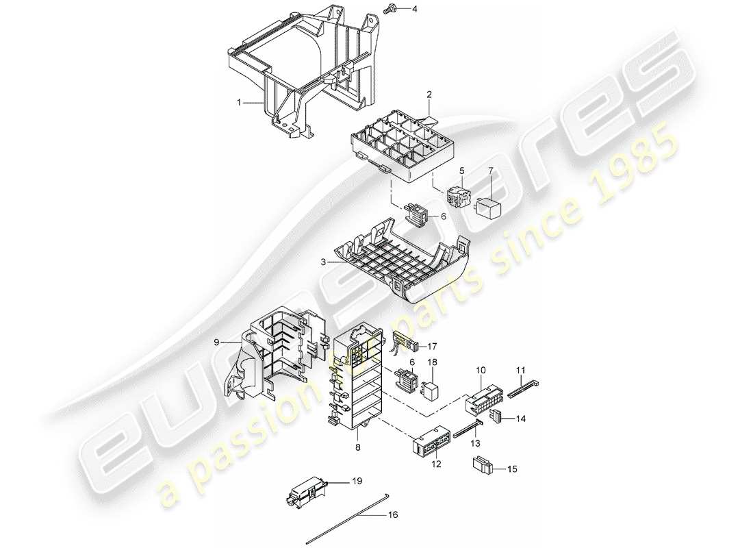 porsche 2006 (987 boxster) central electrics dashboard parts diagram