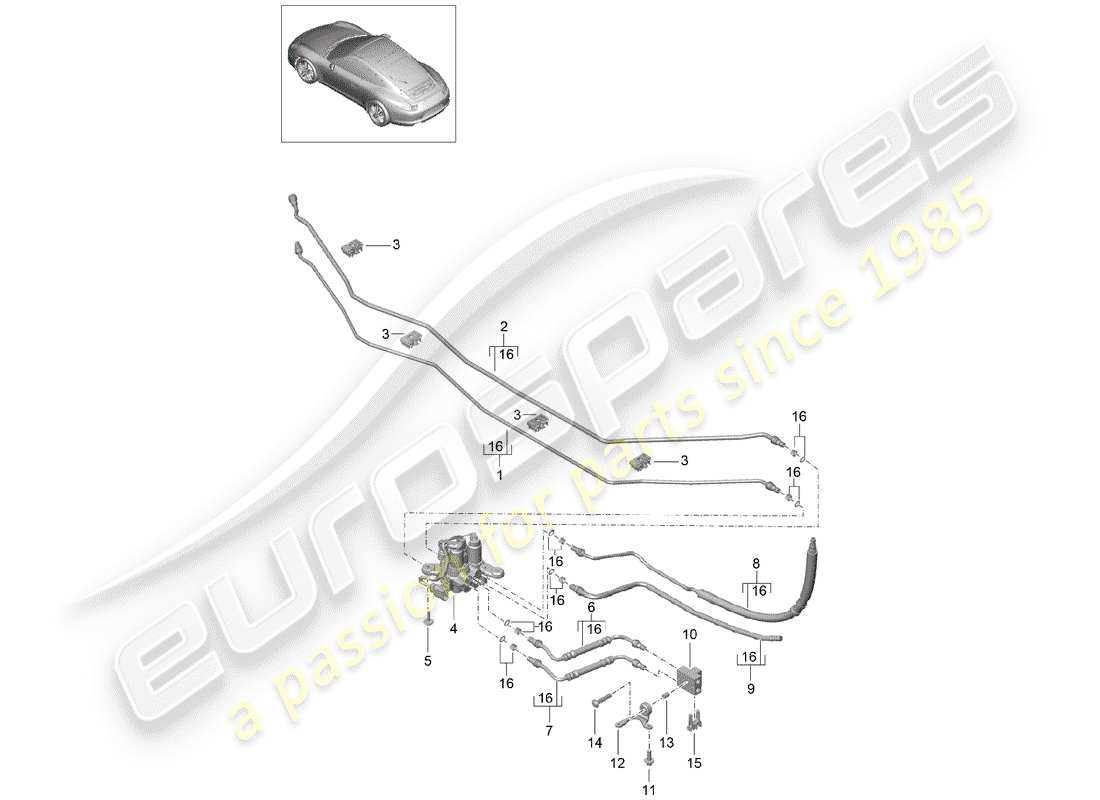 porsche 2016 (991-1) pressure line center underbody pdcc parts diagram