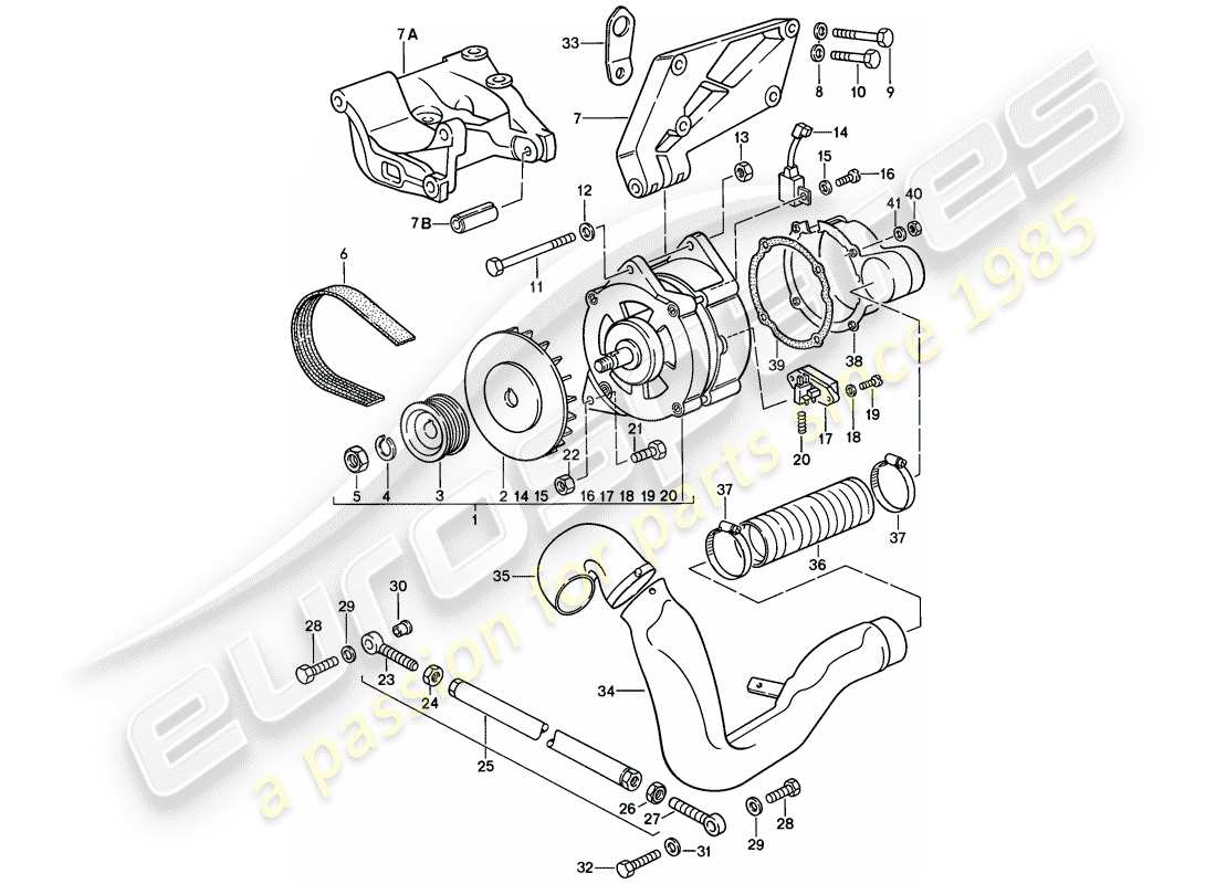 porsche 1988 (944) alternator - with: - fasteners parts diagram