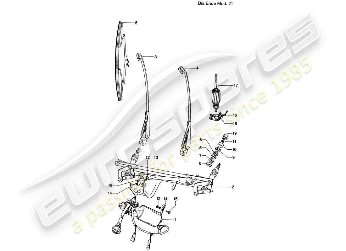 porsche 1976 (914) windscreen wiper system - d >> - mj 1971 part diagram