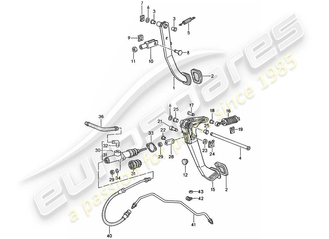porsche 1995 (968) brake - clutch - pedals part diagram