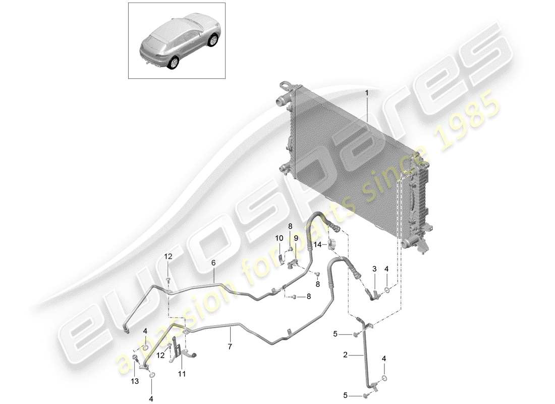 porsche 2014 (macan) - pdk - gearbox gear oil cooler oil pressure line parts diagram