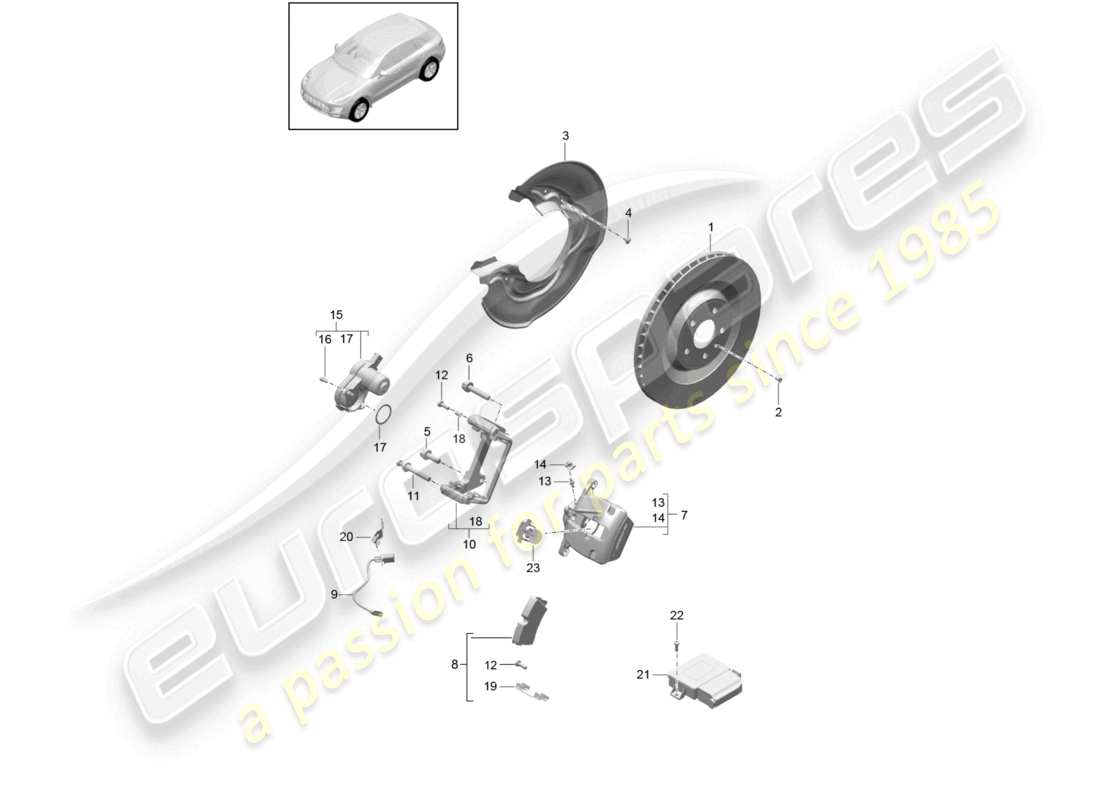 porsche 2014 (macan) disc brake rear axle parts diagram