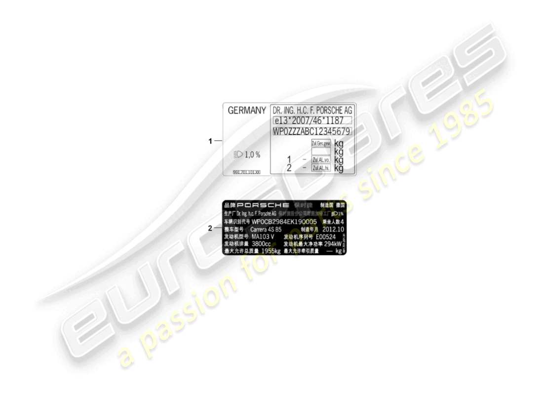 porsche 2010 (cayenne e1 9pa) signs/notices parts diagram