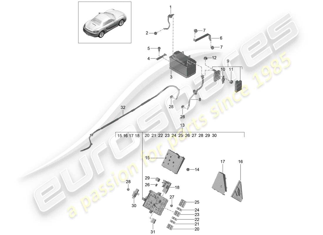 porsche 2012 (981 boxster) battery potential distributor parts diagram