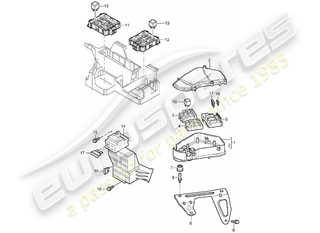 porsche 2005 (cayenne e1 9pa) central electrics fuse box part diagram