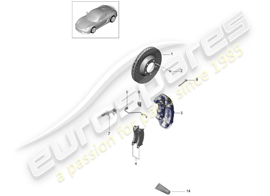 porsche 2016 (981 boxster spyder) disc brake front axle parts diagram