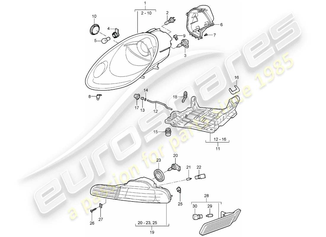 porsche 2006 (987 boxster) headlights additional headlight turn signal repeater parts diagram
