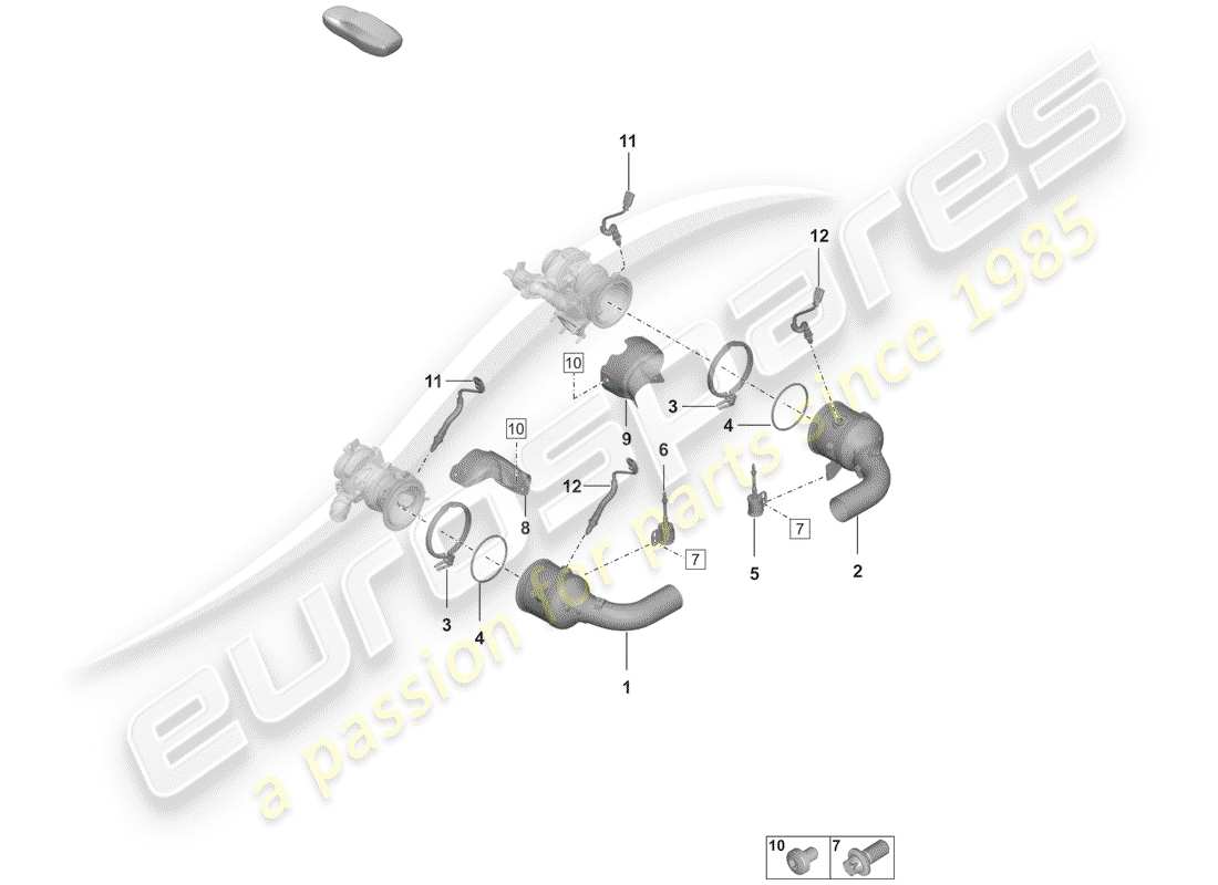 porsche 2020 (992-1) catalytic converter fastenings and sensors parts diagram