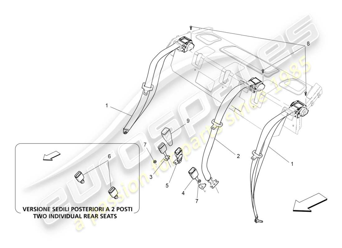 maserati qtp 3.0 bt v6 410hp (2014) rear seat belts parts diagram