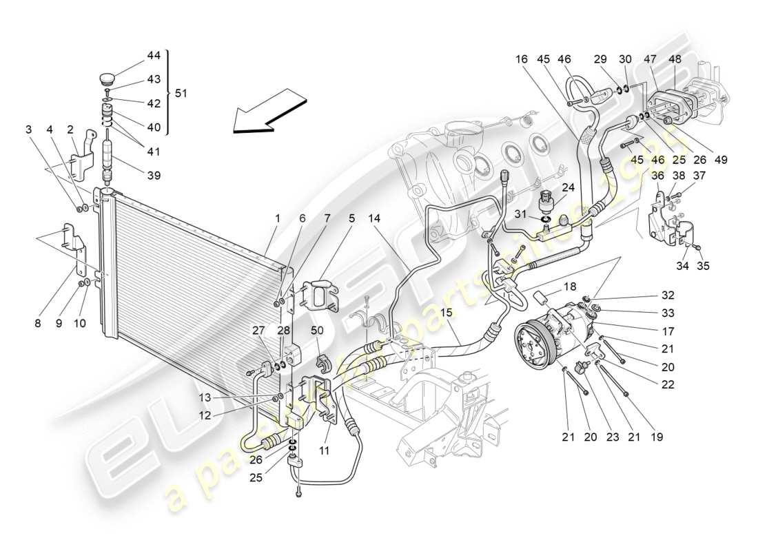 maserati granturismo (2013) a/c unit: engine compartment devices parts diagram