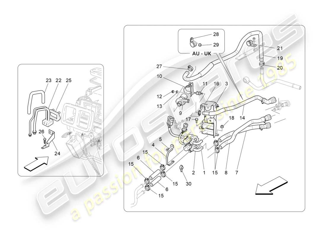 maserati granturismo (2010) a/c unit: engine compartment devices parts diagram