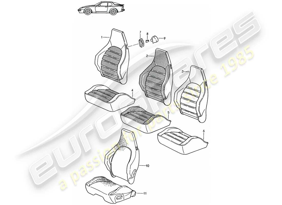a part diagram from the porsche 1993 (seats for 944/968/911/928) parts catalogue