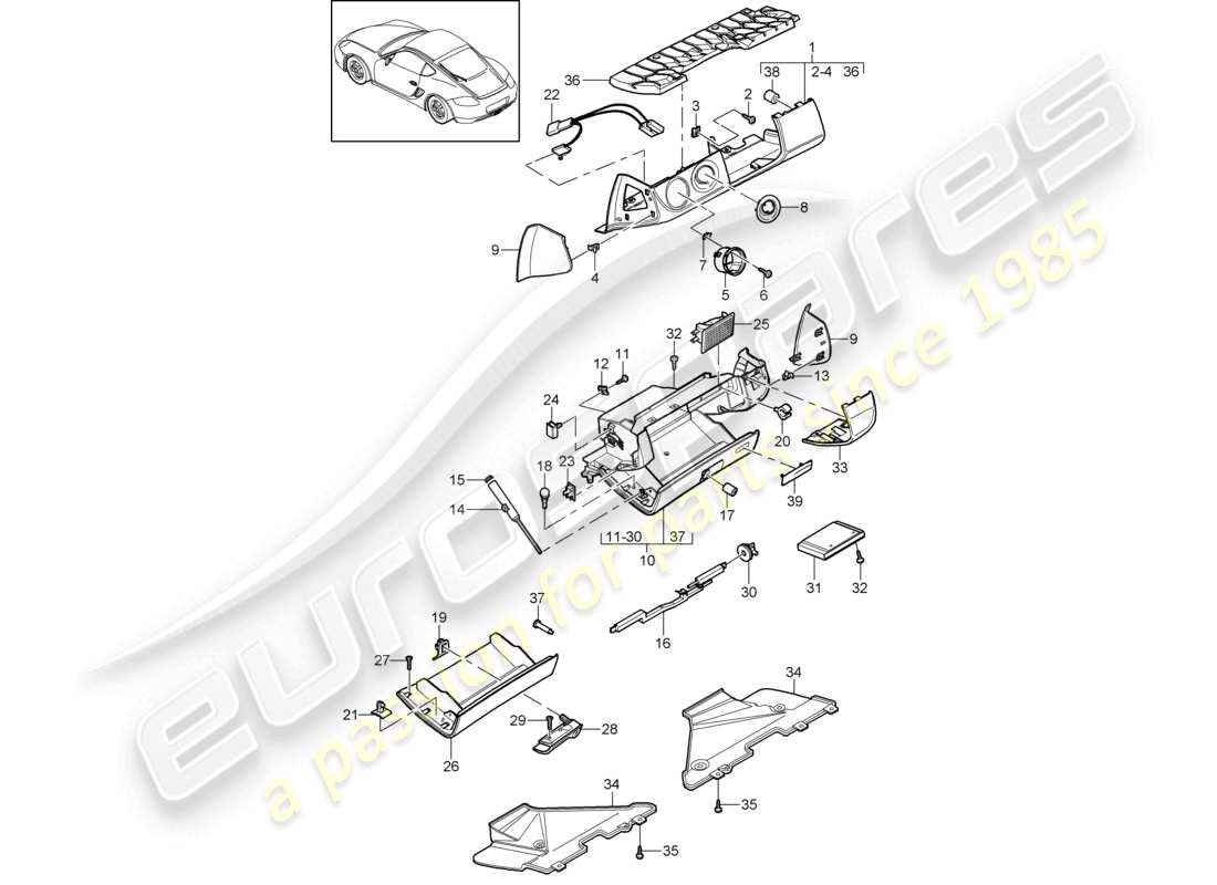 a part diagram from the porsche 2010 (987 cayman) parts catalogue