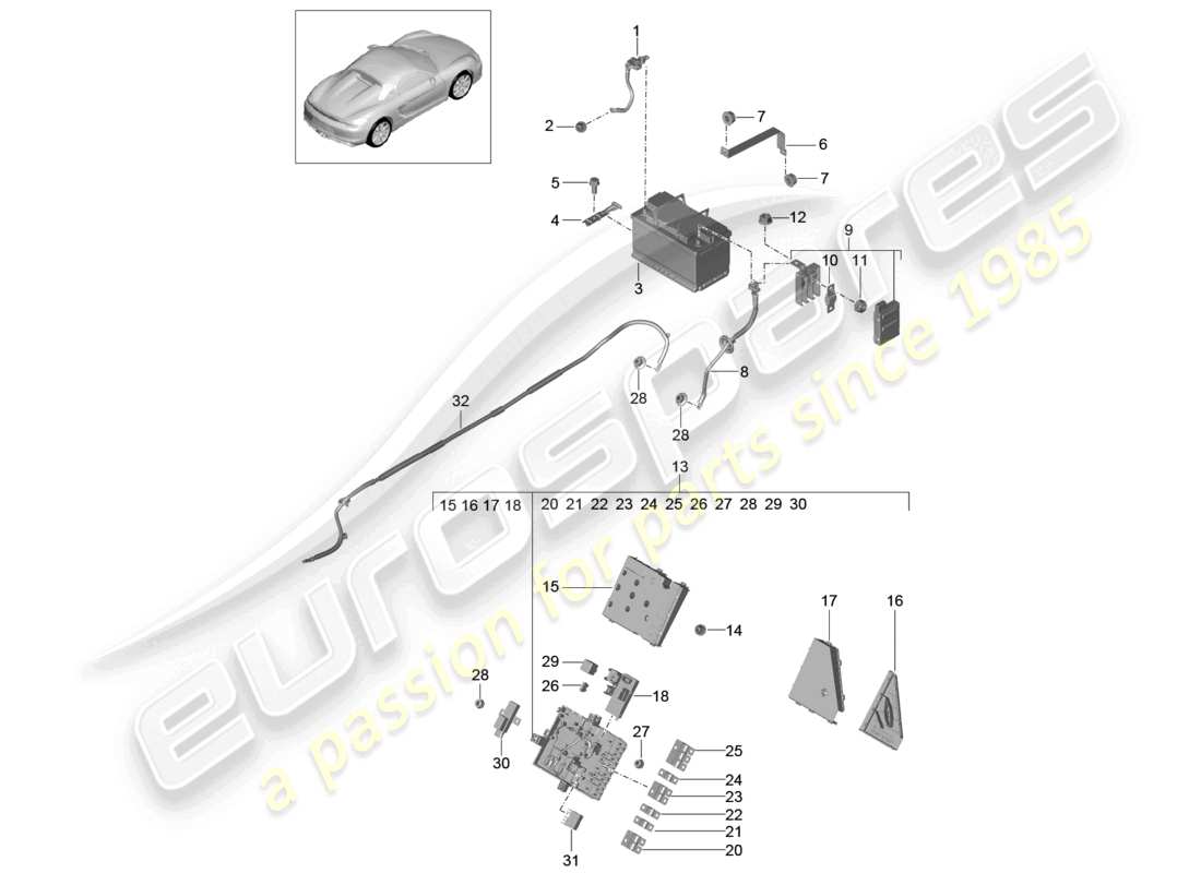 a part diagram from the porsche 2016 (981 boxster spyder) parts catalogue
