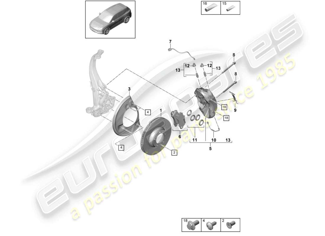 a part diagram from the porsche 2018 (cayenne e3 9ya/9yb) parts catalogue