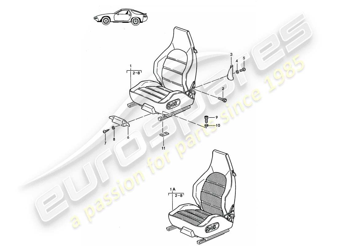 a part diagram from the porsche 1997 (seats for 944/968/911/928) parts catalogue