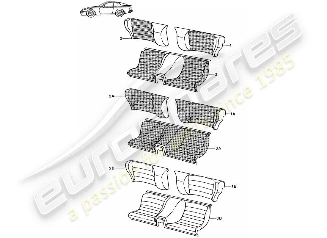 a part diagram from the porsche 1985 (seats for 944/968/911/928) parts catalogue