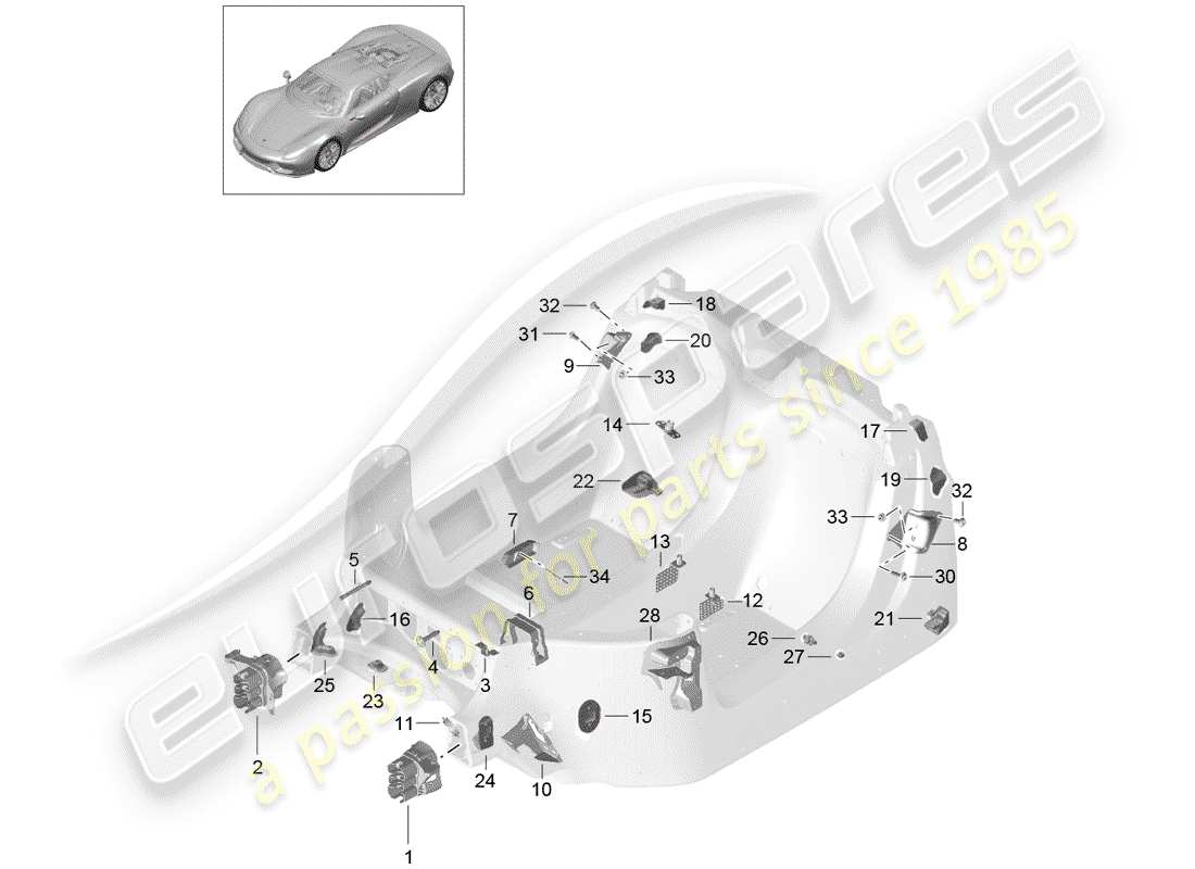 VIEW PARTS DIAGRAMS FROM THE PORSCHE 918 SPYDER PARTS CATALOGUE a part diagram from the porsche 918 spyder parts catalogue