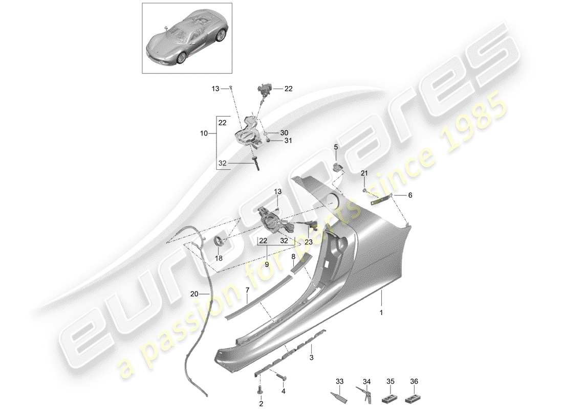a part diagram from the porsche 918 spyder parts catalogue