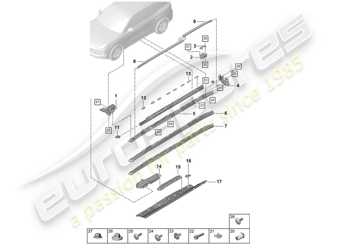 a part diagram from the porsche 2020 (cayenne e3 9ya/9yb) parts catalogue