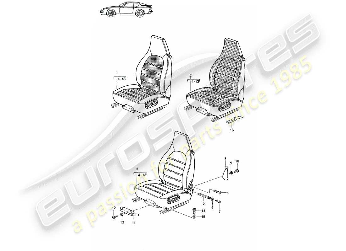 a part diagram from the porsche 1991 (seats for 944/968/911/928) parts catalogue