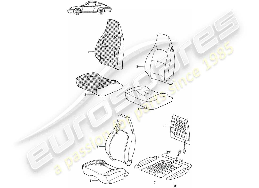 a part diagram from the porsche 1993 (seats for 944/968/911/928) parts catalogue