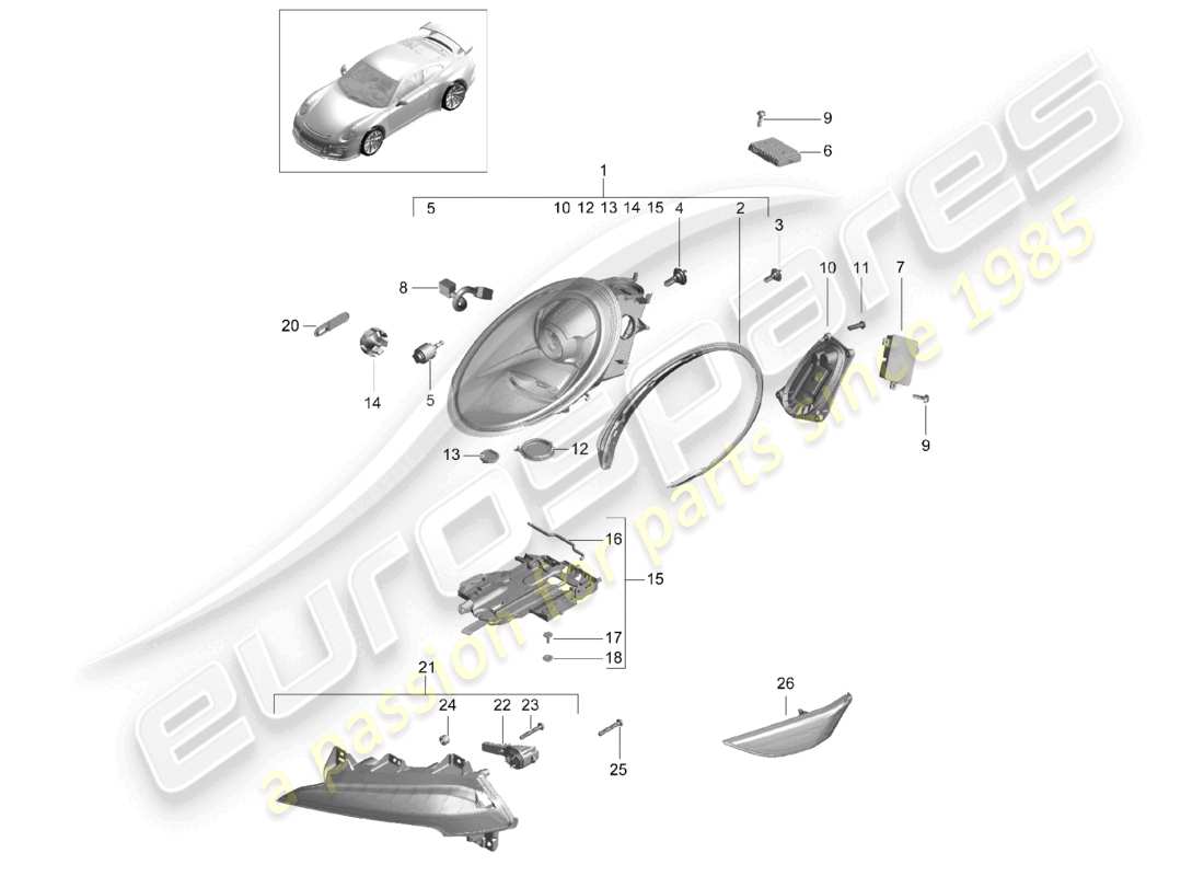 a part diagram from the porsche 2019 (991-2 r/gt3/rs) parts catalogue