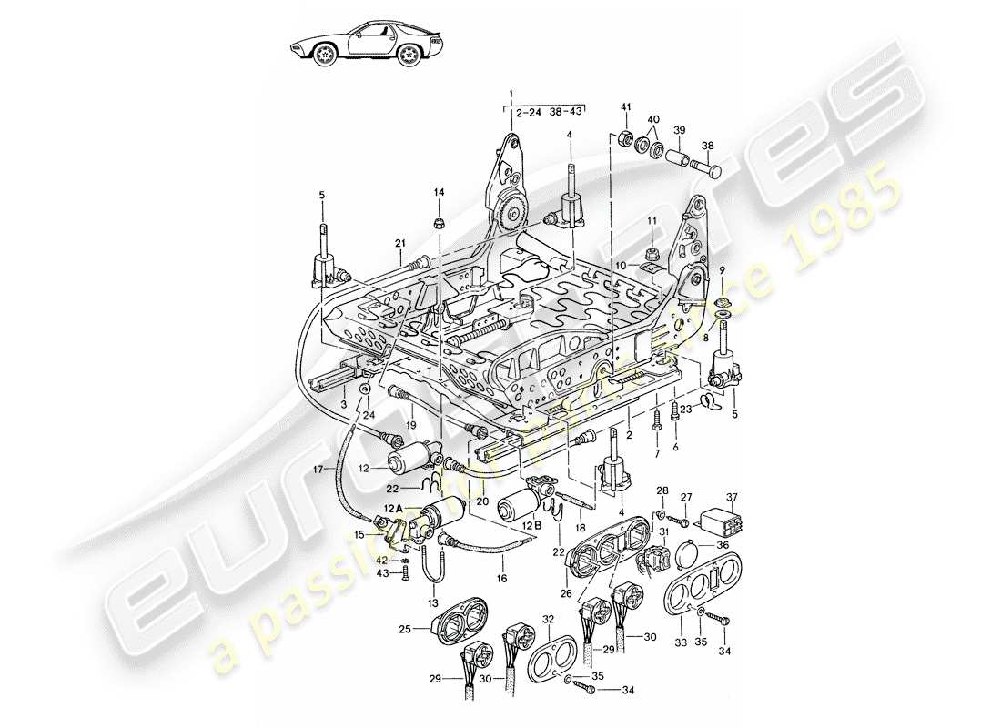a part diagram from the porsche 1986 (seats for 944/968/911/928) parts catalogue