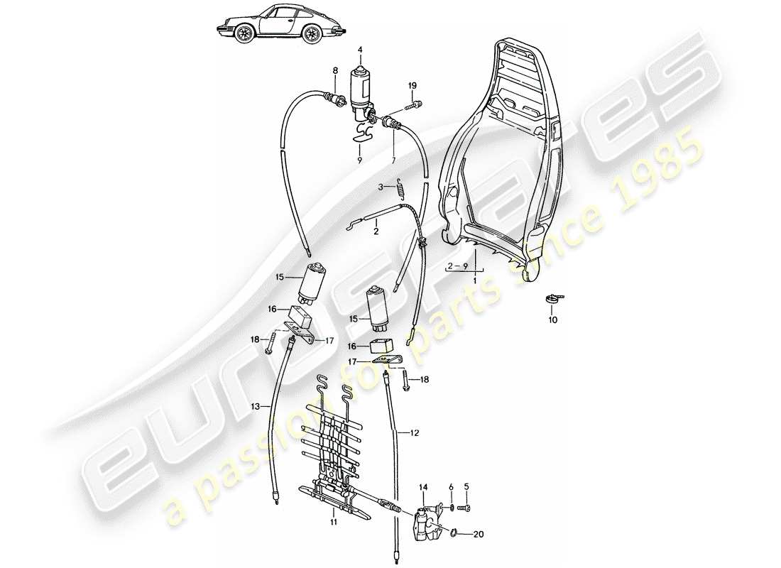 a part diagram from the porsche 1990 (seats for 944/968/911/928) parts catalogue