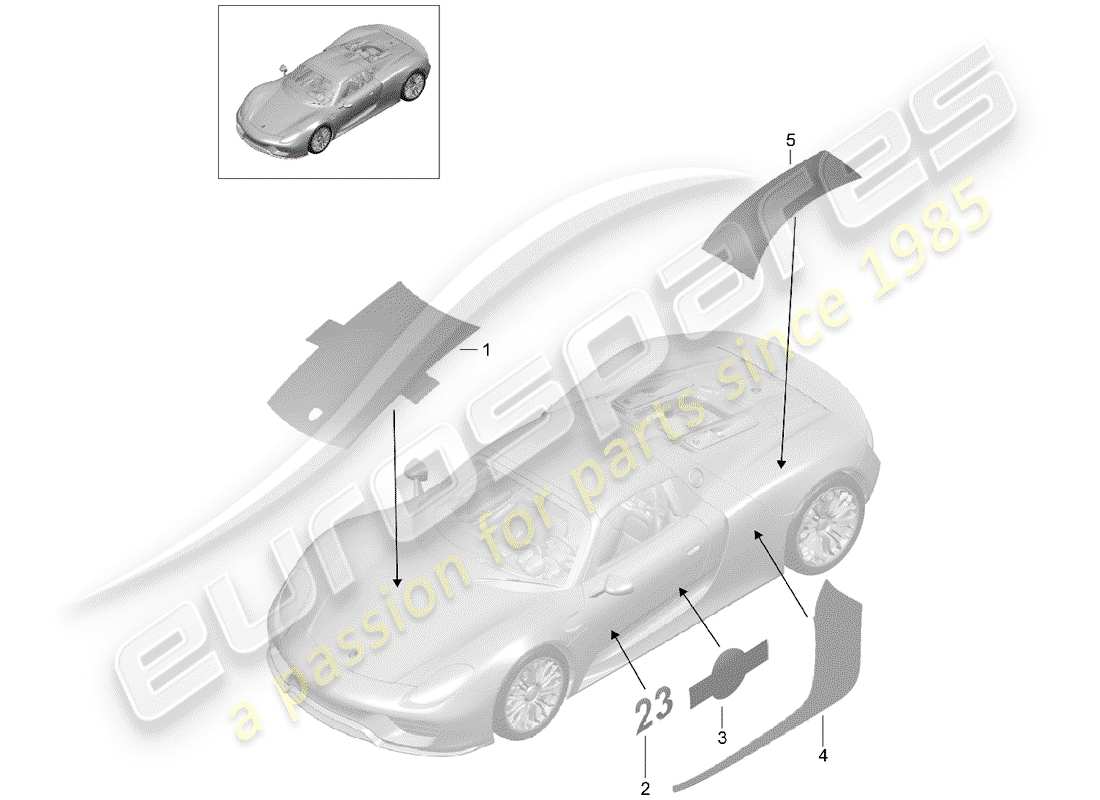 VIEW PARTS DIAGRAMS FROM THE PORSCHE 918 SPYDER PARTS CATALOGUE a part diagram from the porsche 918 spyder parts catalogue