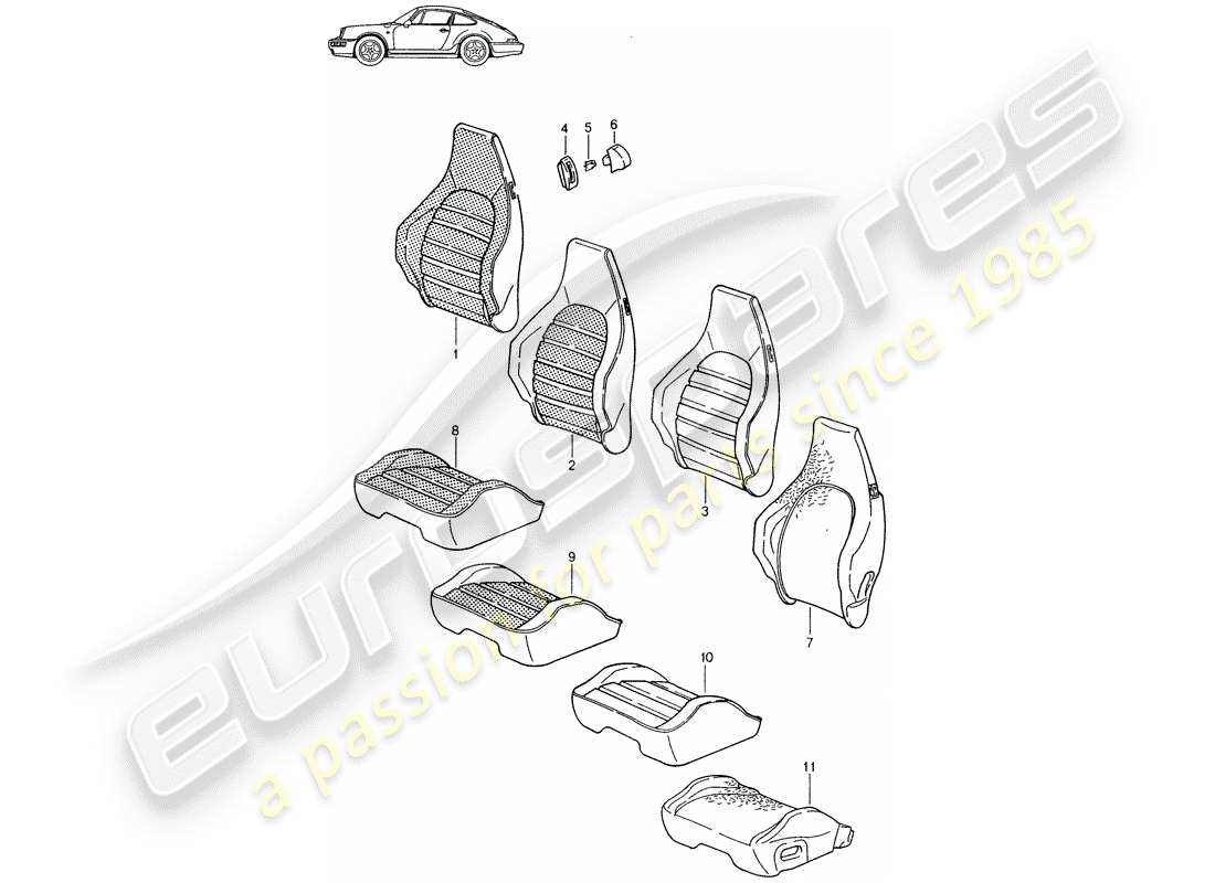 a part diagram from the porsche 1997 (seats for 944/968/911/928) parts catalogue
