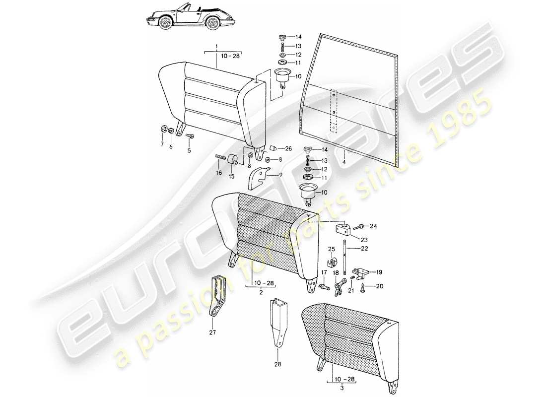 a part diagram from the porsche 1989 (seats for 944/968/911/928) parts catalogue