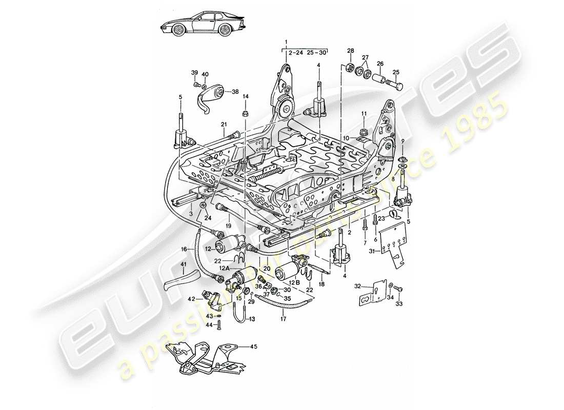 a part diagram from the porsche 1985 (seats for 944/968/911/928) parts catalogue