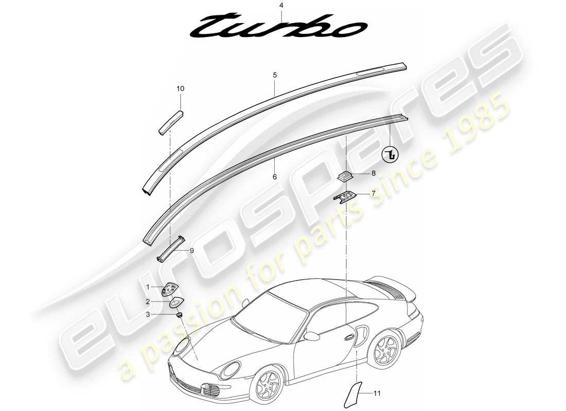 a part diagram from the porsche 2007 (997-1 turbo / gt2) parts catalogue