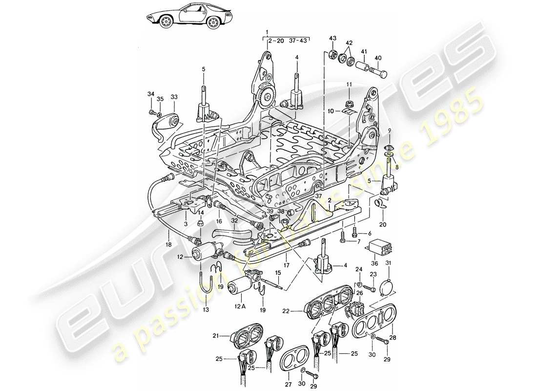 a part diagram from the porsche 1996 (seats for 944/968/911/928) parts catalogue