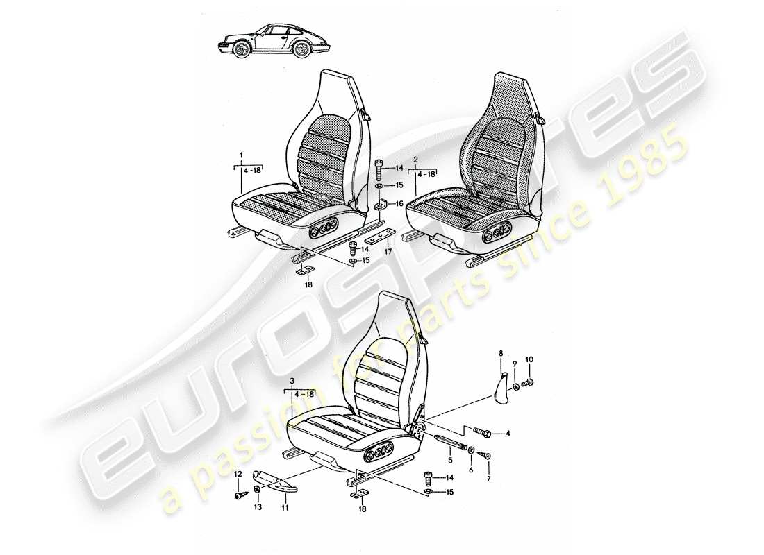 a part diagram from the porsche 1989 (seats for 944/968/911/928) parts catalogue