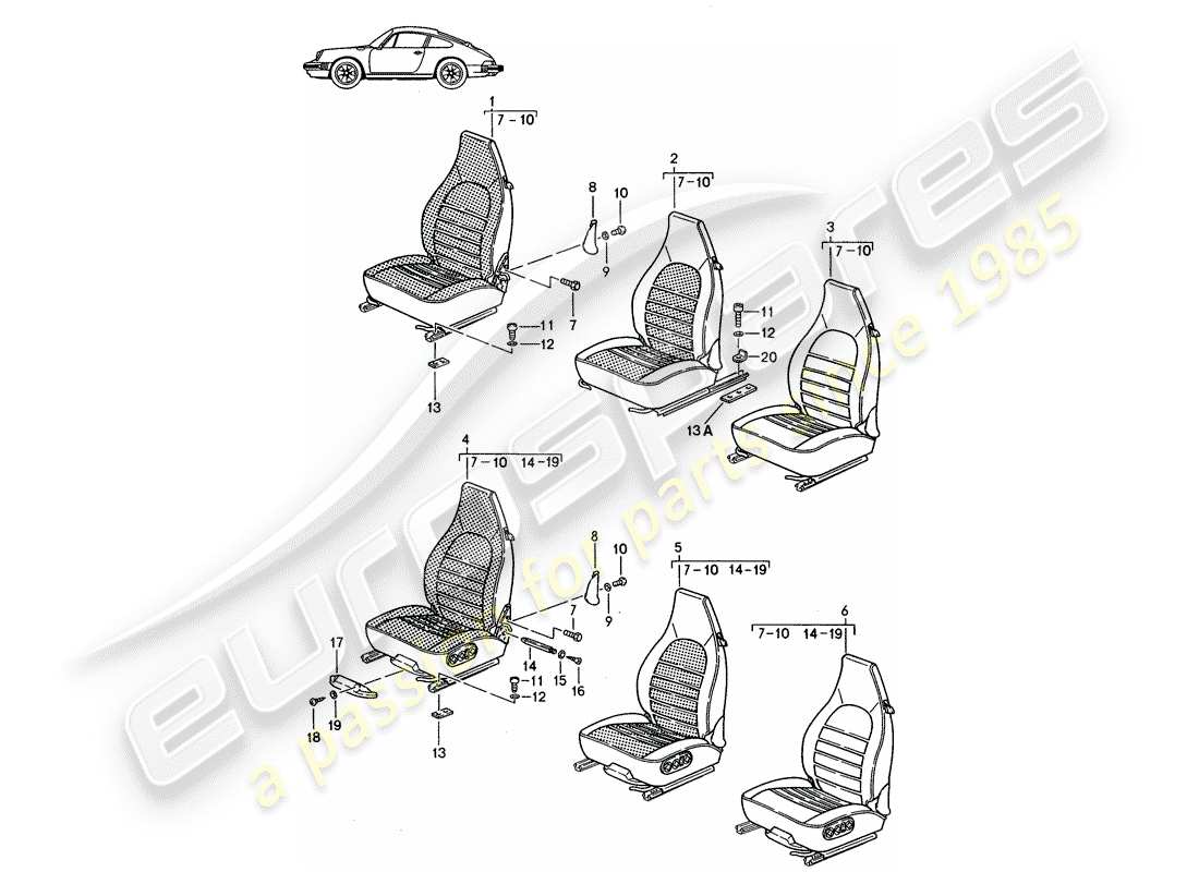 a part diagram from the porsche 1997 (seats for 944/968/911/928) parts catalogue