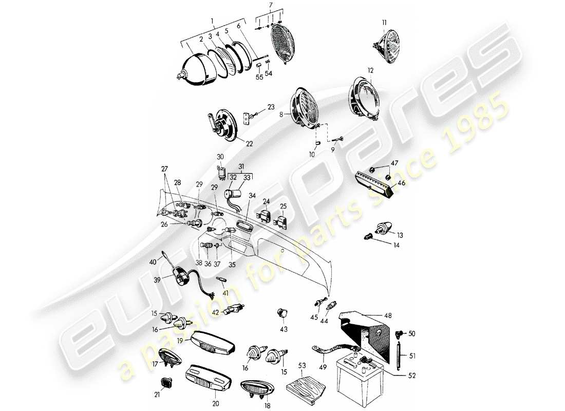 a part diagram from the porsche 1954 (356/356a) parts catalogue