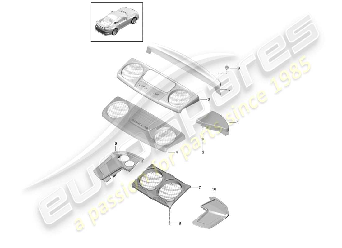 a part diagram from the porsche 2016 (991-1 r/gt3/rs) parts catalogue