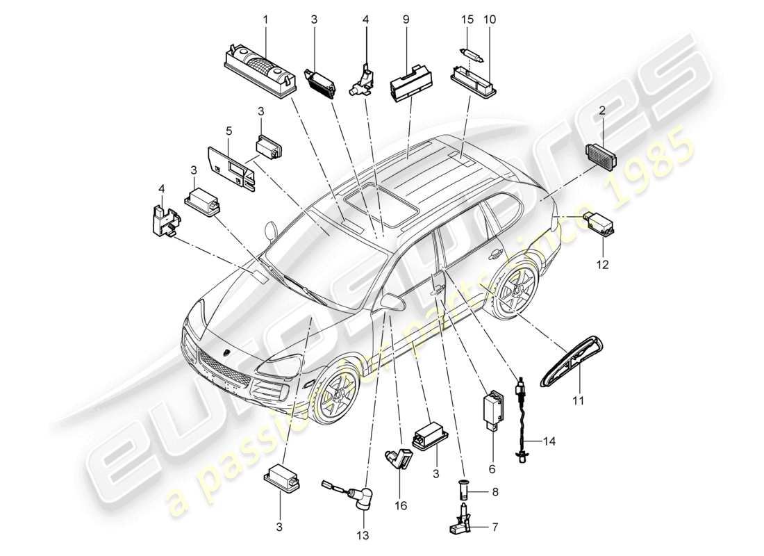 a part diagram from the porsche 2008 (cayenne e1 9pa) parts catalogue