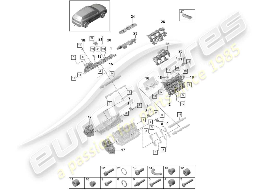 a part diagram from the porsche 2020 (cayenne e3 9ya/9yb) parts catalogue